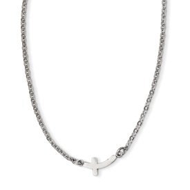 Stainless Steel Polished Sideways Cross 18in Necklace