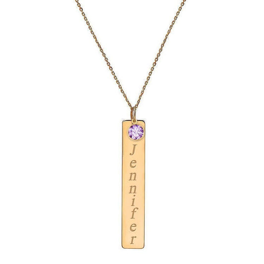 Vertical Name Bar with Custom Birthstone & 18" Chain