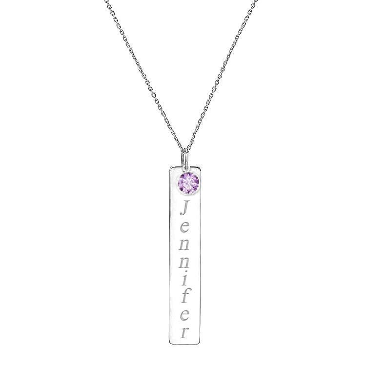 Vertical Name Bar with Custom Birthstone & 18" Chain
