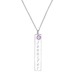 Vertical Name Bar with Custom Birthstone & 18" Chain