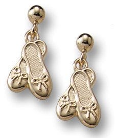 14K Yellow Gold Ballet Slippers Dangles Children Post Earrings