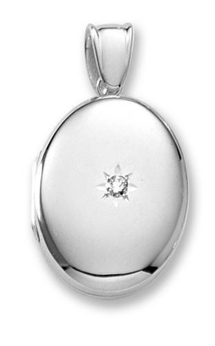 18k Premium Weight White Gold Oval w/ Center Diamond Locket