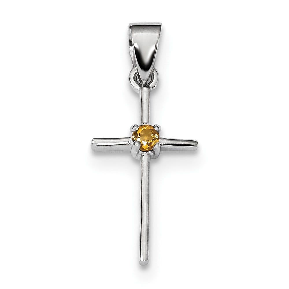 Sterling Silver Rhodium-platedCitrine Cross Pendant