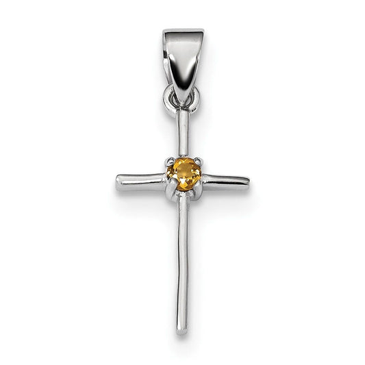 Sterling Silver Rhodium-platedCitrine Cross Pendant