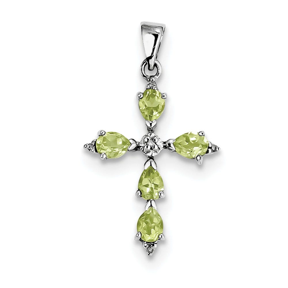 Sterling Silver Rhodium Pear Peridot Cross Pendant