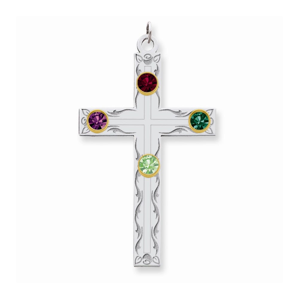 Sterling Silver/14k Bezel Crystal Family Cross Pendant