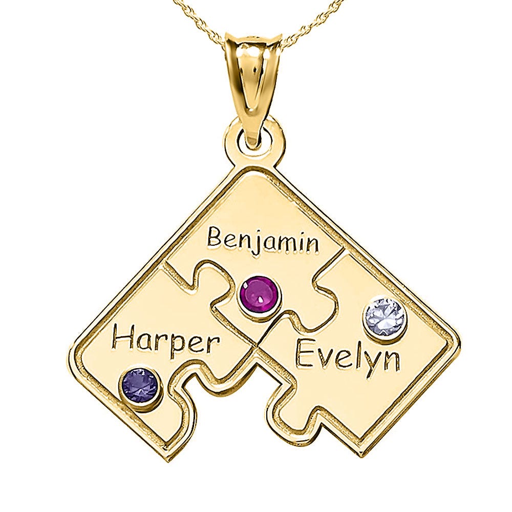 Personalized Family Three Piece Jigsaw Puzzle Pendant- Includes 18 inch Chain