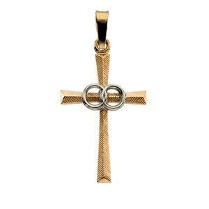 14K TWO TONE GOLD CROSS PENDANT W/WEDDING BANDS