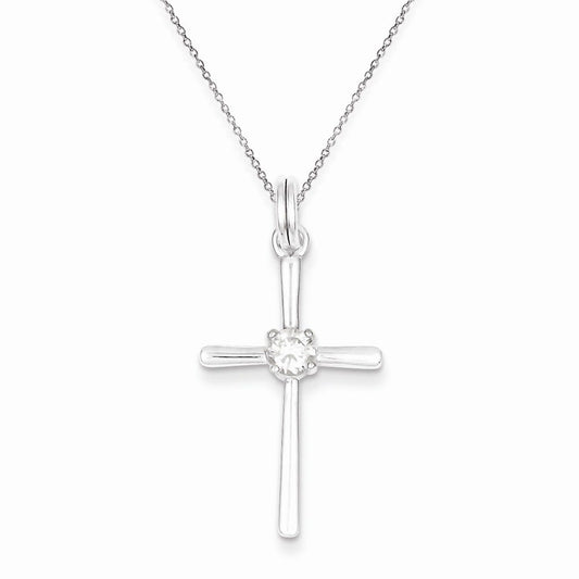 Sterling Silver Rhodium Plated CZ Cross Pendant