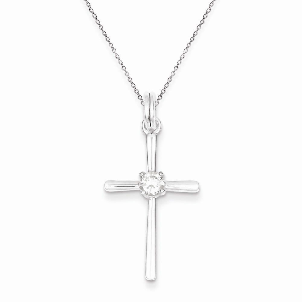 Sterling Silver Rhodium Plated CZ Cross Pendant