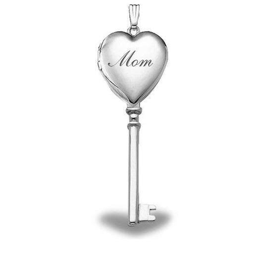 14k White Gold Mothers Day " Mom " KEY Locket