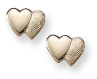 14K Yellow Gold Children's "Double Heart" Safety Back Earrings