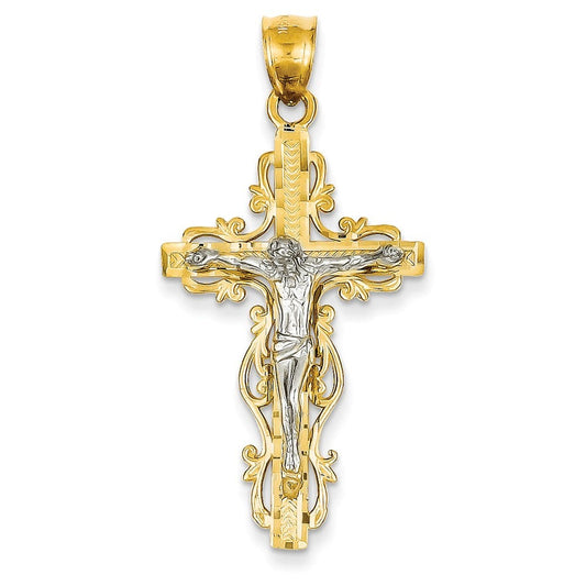 14k Two-tone Diamond-cut Crucifix Pendant