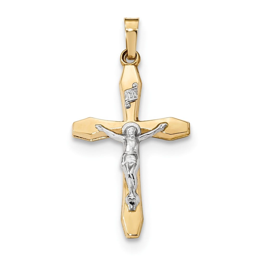 14k Two-tone Polished INRI Crucifix Pendant