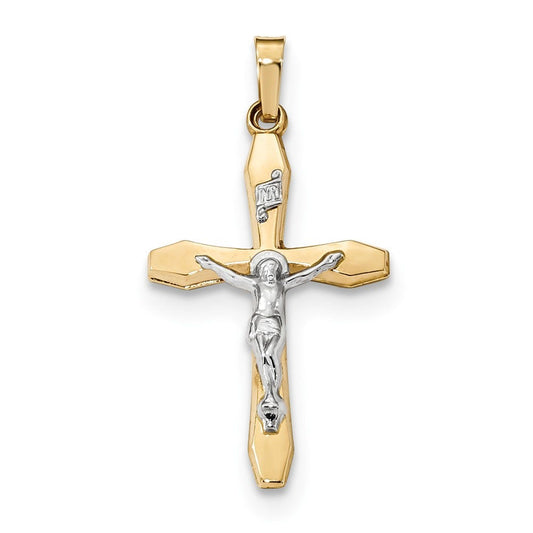 14k Two-tone Polished INRI Crucifix Pendant