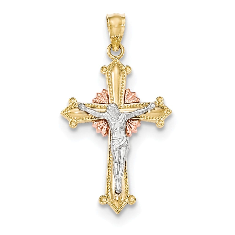 14k Y/W/R Gold Polished Crucifix Pendant