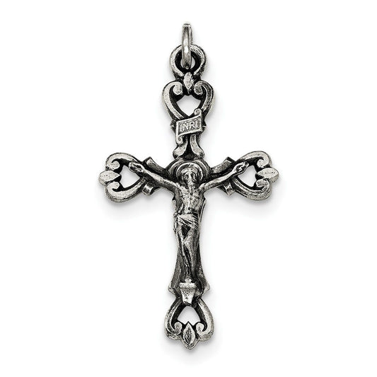 Sterling Silver Antiqued and Brushed INRI Crucifix Pendant