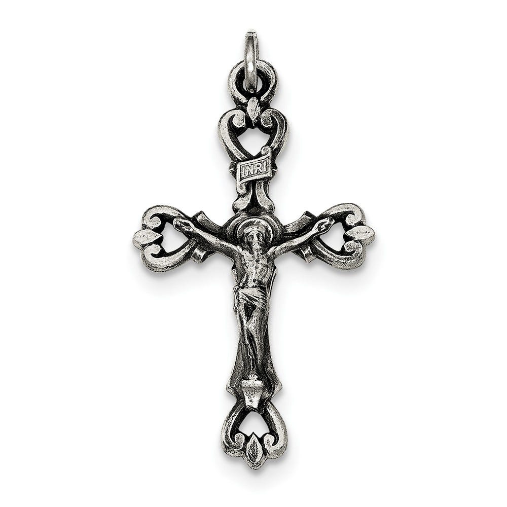 Sterling Silver Antiqued and Brushed INRI Crucifix Pendant