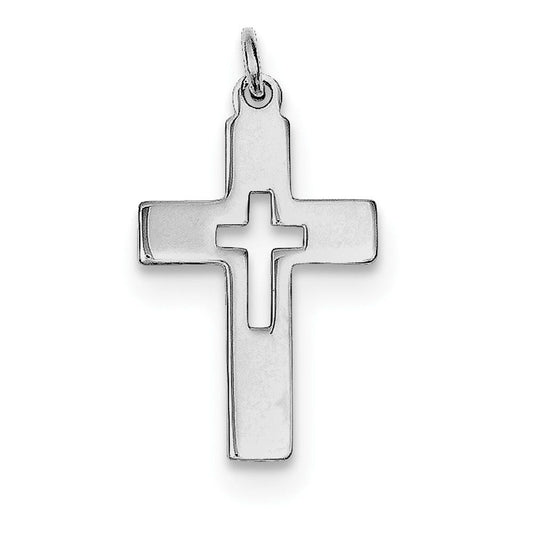 Sterling Silver Rhodium-plated Cut-out Cross Charm