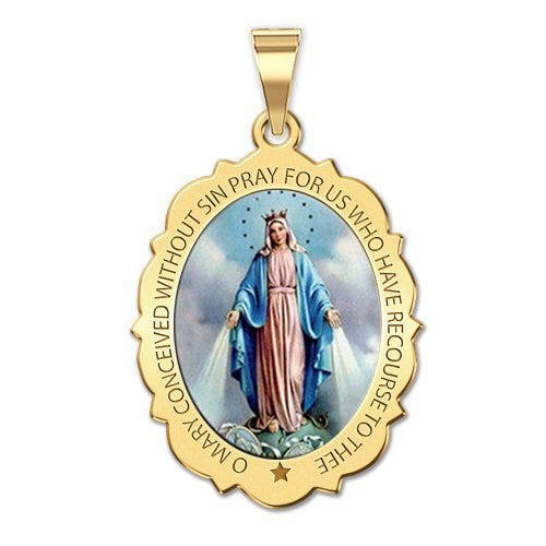 Miraculous Medal Scalloped Oval Color "EXCLUSIVE"