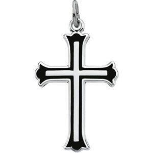 Sterling Silver CROSS W/BLACK ENAMEL