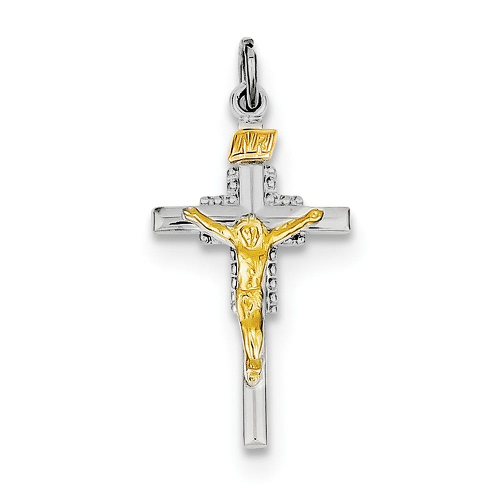 Sterling Silver Rhodium-plated & Vermeil INRI Crucifix Charm