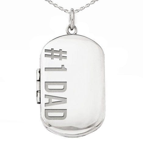 Sterling Silver #1 Dad Dog Tag Photo Locket