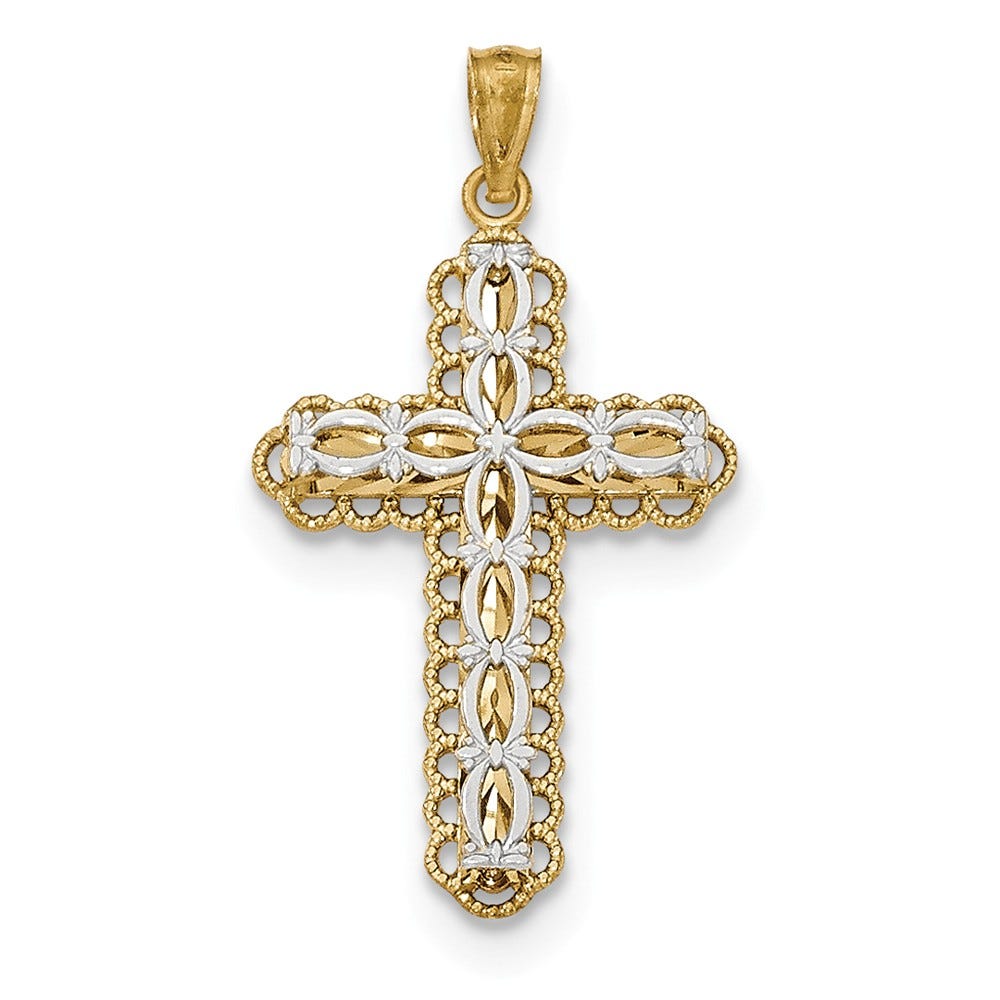 14k Y/W Gold Polished 2 Level Cross Pendant