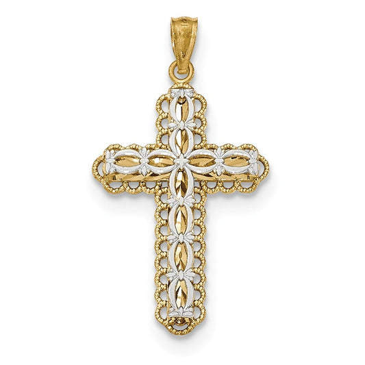 14k Y/W Gold Polished 2 Level Cross Pendant
