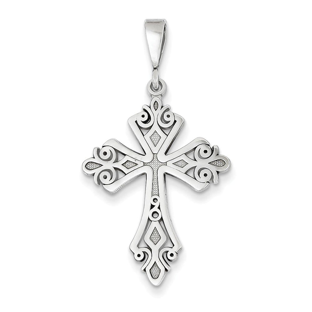 14k White Gold Fleur De Lis Cross Pendant