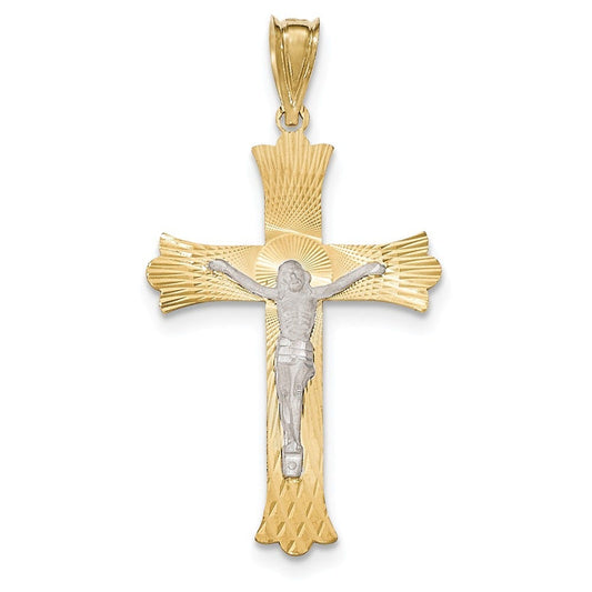 14k Two-Tone Polished Satin D/C Crucifix Cross Pendant