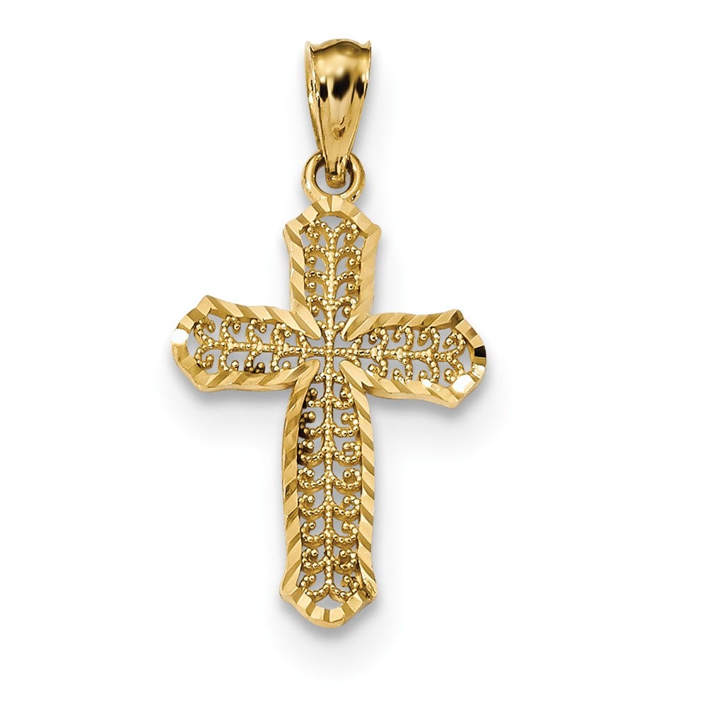14k Diamond-cut Polished Filigree Cross Pendant