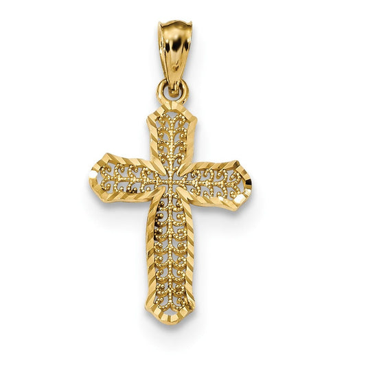 14k Diamond-cut Polished Filigree Cross Pendant