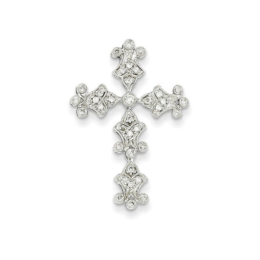 14k White Gold Diamond Filigree Cross Pendant