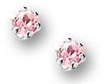 Sterling Silver Children Post Earrings with Pink Cubic Zirconia