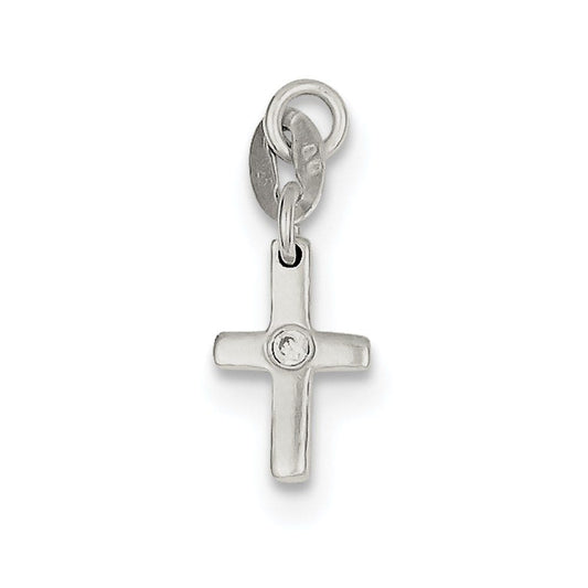 Sterling Silver & CZ Polished Cross Charm