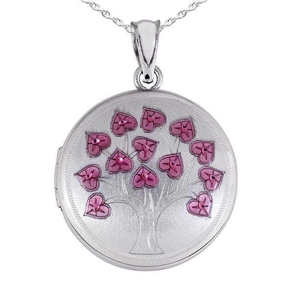 Sterling Silver Pink Enameled Flowers Round Photo Locket