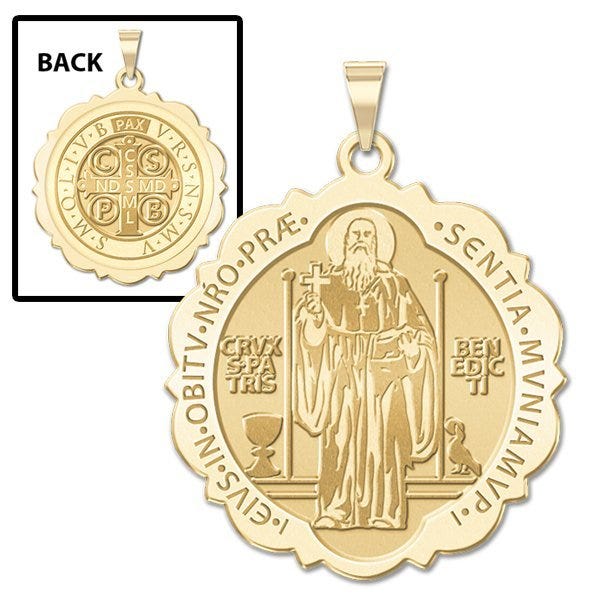 Saint Benedict Scalloped Round Religious Medal "EXCLUSIVE"