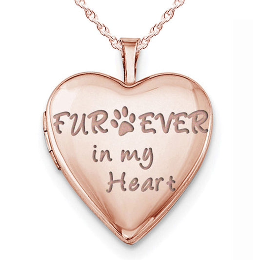 Rose Gold Plated "Furever In My Heart" Heart Photo Locket