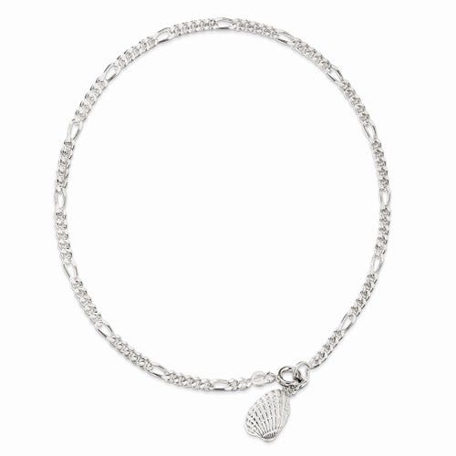Sterling Silver Solid Polished 3-Dimensional Shell Anklet