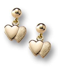 14K Yellow Gold Hearts Dangles Children Post Earrings