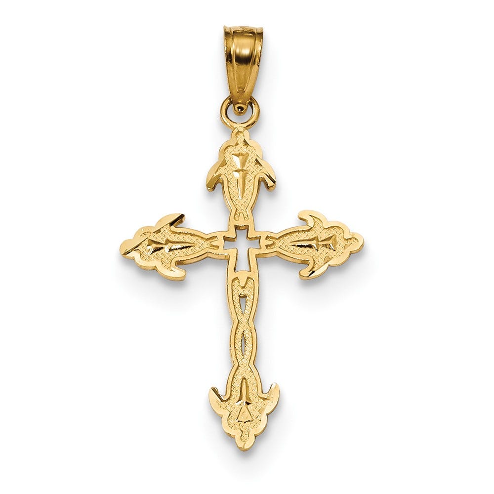 14k Satin Diamond-cut Cross Pendant