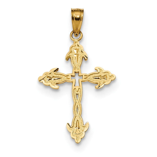 14k Satin Diamond-cut Cross Pendant