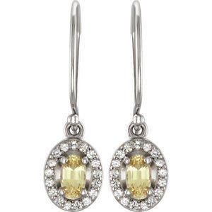 Halo-Style Yellow and White Sapphire Dangle Earrings