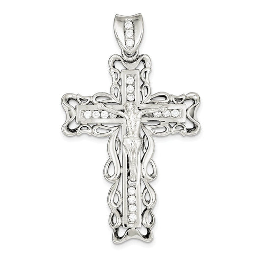 Sterling Silver Rhodium-plated CZ Crucifix Pendant