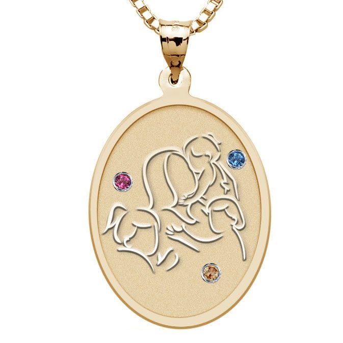 Mother with Three Daughters - Oval Pendant with Birthstones