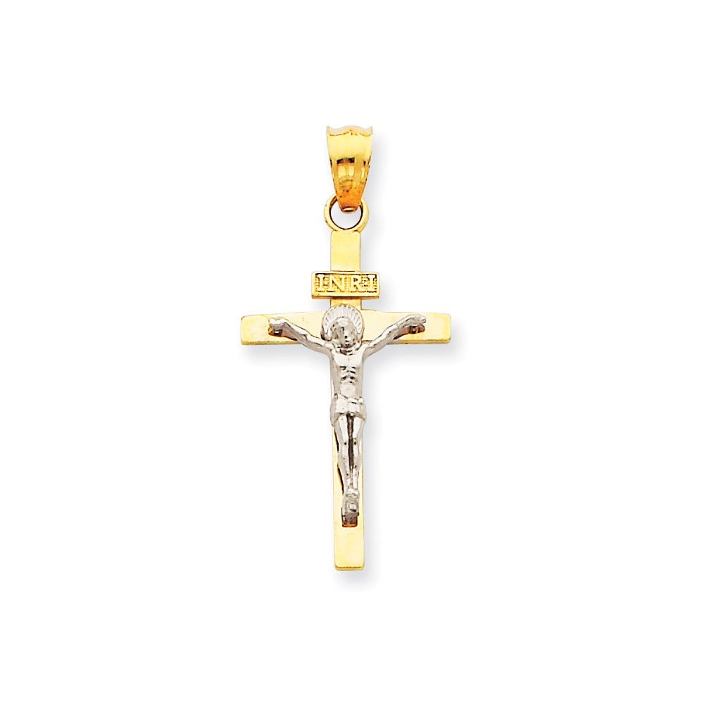 14K Two-tone INRI Crucifix Pendant