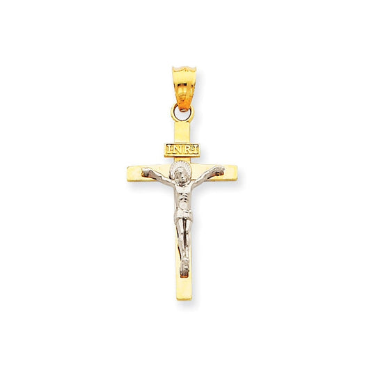 14K Two-tone INRI Crucifix Pendant