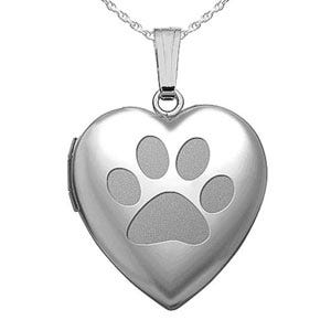 Sterling Silver Dog Paw Print Heart Photo Locket