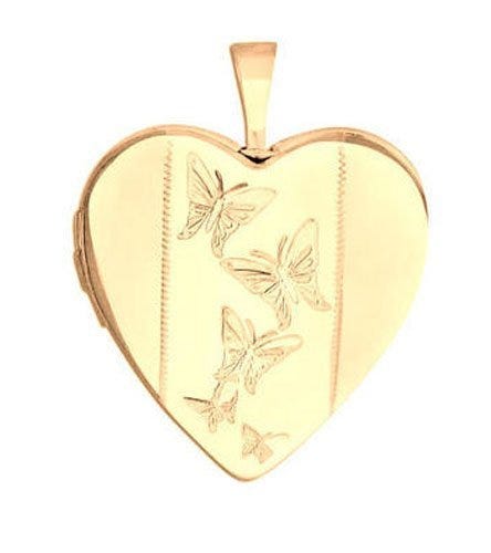 Solid 14k Yellow Gold Butterfly Heart Photo Locket